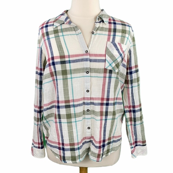 Natural Reflections Olive Plaid Button Front Shirt
